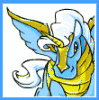 A four- with blue borders displays a cartoon dragon and text promoting a guild, featuring pixelated animation effects
