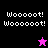 Four display 'Woooot! Woooot!' text with a star icon changing from pink to black against contrasting backgrounds