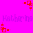 A static image with a bright pink background featuring repeated red square patterns and purple text reading "Katherine Katherine" in two
