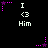 Pixelated icon with white text 'I <3 Him' and purple star animations on black background, showing motion changes across frames.