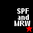 Four display "SPF and MRW" text with star symbols; top-left has black background with red star, bottom-left has red background with black star, top-right and bottom-right have dark red backgrounds