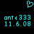 A static pixel art icon with cyan elements on a black background, featuring a heart symbol above two identical text blocks.