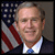 A person in a dark suit and blue tie stands before an American flag, with a pixelated text overlay obscuring the face in one view.