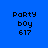 Pixelated text 'Party boy 617' appears on blue and black backgrounds with varying blue shades.