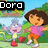 Dora the Explorer and Boots in a pixelated outdoor scene with text overlays changing across frames.