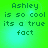 Green and cyan gradient background with pixelated text reading "Ashley is so cool its a true fact" in four identical quadrants.