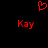 Red pixelated heart symbol above two red 'Kay' text instances on black background.