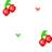 Two red cherry icons with green stems on a light pastel background, one larger and more detailed than the other.