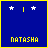 A 4-frame animated contact sheet showing a blue background with yellow borders, white stars, and pixelated text that alternates between 'I' and 'LOVE' above the name 'NATASHA'.