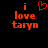 Red pixelated text 'i love taryn' on black background with a red heart symbol replacing the 'o' in 'love' in one view.