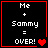 Four identical black square with red borders display white text 'Me + Sammy = OVER!' and varying heart symbols