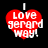 Red heart-shaped icon with white text "I LOVE gerard way!" on black background, showing pixelated animation variations.