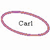 Animated cartoon avatar of a person with dark skin and gray hair, wearing a light gray jacket over pink shirt, performing sequential hand gestures while text 'Carl' appears in oval frame.