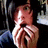 Pixelated image of a person with hands clasped near face, next to red text reading "Conor Choos 5% human 95% emo" on dark background.