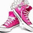 Pixelated image of pink high-top sneakers with white laces and soles, displayed on a black background with pixelated text.