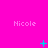 Bright pink background with repeated 'Nicole' text and cyan pixelated symbols changing across frames.
