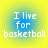Four identical circular icons with gradient backgrounds display the text "I live for basketball" in white pixelated font.