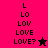 Pixelated text sequence 'L', 'LO', 'LOV', 'LOVE', 'LOVE?' with star symbols on pink and dark red backgrounds.