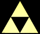 Animated sequence of yellow triangular shapes transforming from solid triangles to fragmented vertical bars against black background.