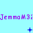 A light blue background displays repeated purple text 'JemmaM3i' with changing blue symbols below each