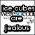 Pixelated text reads "ice cubes were cool" with "are jealous" overlaid, and a smaller line below. The phrase "were cool" has blue pixel accents.