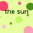 Pixelated icon with light green background, scattered pink and green circles, and dark green text reading "the sun and fun makes the perfect summer!!".