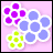 Pixelated flower-shaped icon with three distinct color groups on a pink background.
