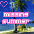 A 4x4 contact sheet of animated frames showing a beach scene with palm trees and ocean, featuring pink text "missing summer" and small heart icons above each frame.