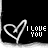 Black background with white heart outline and "I LOVE YOU" text, displaying sequential text variations above the heart