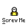 Animated contact sheet showing 13 frames of a pixel art icon where a stick figure transforms into a screwdriver, with repeated "Screw Me" text below each frame.