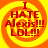 Four identical circular icons with orange and yellow spiral backgrounds display red text reading "I HATE Alexis!!! LOL!!!" in a