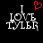 Black background with white pixelated text reading "I LOVE TYLER" and a red heart symbol above the 'I' in the left frame, while the right frame lacks the heart.