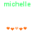 Green text 'michelle' appears above orange and peach puzzle pieces on a white background, with two distinct arrangements of the pieces.