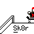 Pixelated skater character with red cap and black shirt performing tricks on a ramp, displayed in multiple poses across a