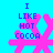 Blue background with pink coral-like shapes and blue text reading 'I LIKE HOT COCOA' in four identical