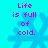 Pixelated cyan background with four identical blue snowflakes and pink text reading "Life is full of cold." in a