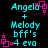 Pixelated cyan text and pink geometric shapes on black background, with animated pink square elements shifting positions across frames.