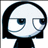 Pixelated cartoon character with black bob hair and white face showing three distinct eye expressions across frames.