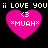 Pixelated pink heart with 'i LOVE YOU' text above and 'xMUAHx' below, featuring a small '<3' symbol inside the heart on a black background.