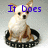 A small dog sits on a black circular base with white text, under changing blue pixelated text reading "It Does," "Not Fit," and "Anymore." The background is light gray.