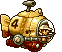 Pixel art of a golden submarine with red accents, featuring the number 4 on its side and a character inside; one frame shows an explosion effect.