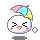 Pixelated character with closed eyes, pink cheeks, and a smiling mouth; four variations show different hair color arrangements.