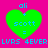A bright pink background features four green hearts with blue text, each heart displaying "ali + scott =" and a repeated phrase below. The hearts have a pixelated appearance with visible anti-aliasing on the edges.