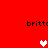 Red background with four instances of the text 'brittc' and three pixelated heart symbols in white and pink.