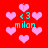 Red background with pink heart shapes and cyan text reading 'i <3 milan' in pixelated style.