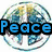 Pixelated globe with blue 'Peace' text overlay on white background, cyan heart-shaped 'Love' text on checkered gray, and yellow 'Happy' text over dark smiley faces.