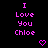 Pixelated text reads "I Love You Chloe" in pink on black background with two pixel hearts below.