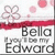 A static buddy icon with a white background featuring pink floral and circular patterns, red horizontal stripe, and text elements including "Bella If you'll be my Edward" and "CAROLYNN THIS IS US!".
