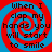 Four identical display red spiral patterns on blue backgrounds with black text reading 'When I clap my hands you will start to smile' in pixelated font