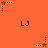 Pixelated orange background with black 'LJ' text and star icons in various states of animation.